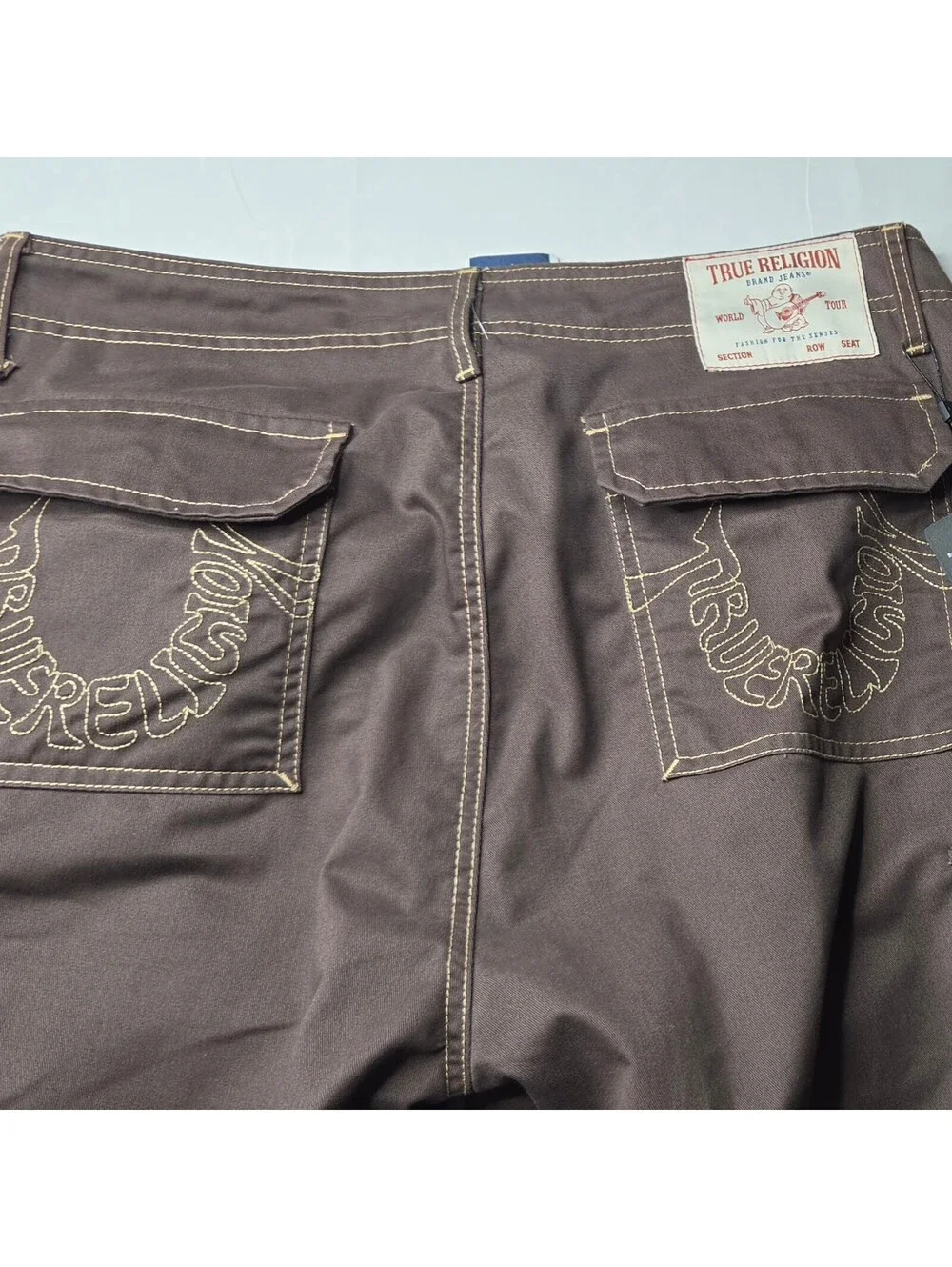 NWT True Religion Men's Warped Horseshoe Baggy Cargo Pants Bracken Brown 34x32